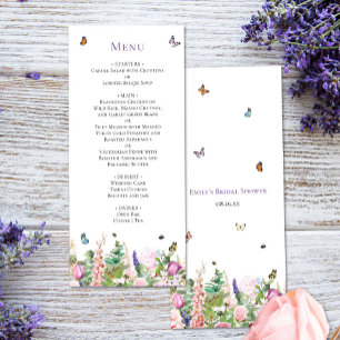 Elegante carta de mariposas y platos florales