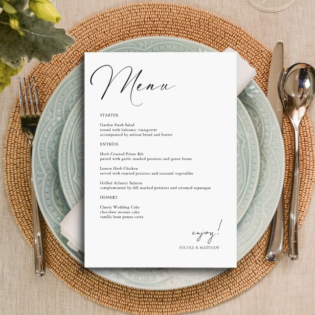 Elegante carta de menú Boda a mano (Personalized Elegant Hand Lettered Wedding Menu Card)