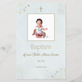 Elegante carta de menú de bautismo para bebé