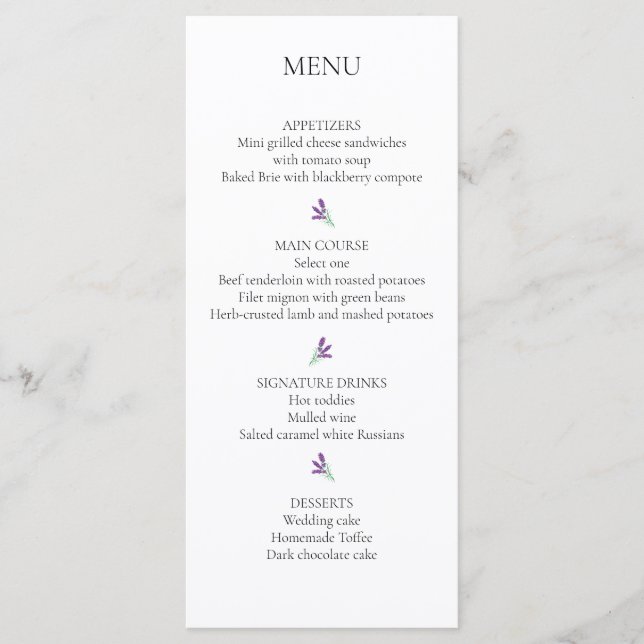 Elegante carta de menú de la recepción de bodas de (Anverso)