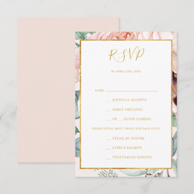 Elegante carta de menú del jardín floral Pastel El (Anverso / Reverso)