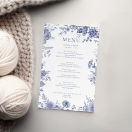 Elegante carta de menú toile floral azul francés