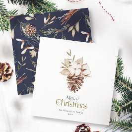 Elegante carta de Navidades con algodón y pinecona