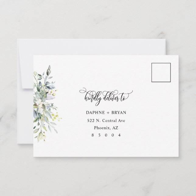 Elegante carta de respuesta de hojas verdes 4 opci (Reverso)