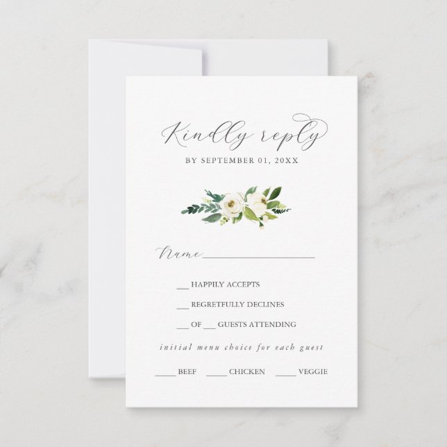 Elegante carta floral blanca carta carta RSVP (Anverso)
