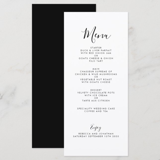 Elegante carta minimalista de Boda blanco negro (Anverso / Reverso)