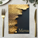 Elegante carta purpurina Gold y Black Menu Card<br><div class="desc">Esta impresionante carta presenta una lujosa textura de Relieve metalizado dorado, con un elegante fondo negro y una elegante tipografía dorada. Ideal para bodas, banquetes o cenas formales, este diseño complementa a la perfección los temas modernos y de gama alta. Muestra el menú del evento con este elegante y sofisticado...</div>