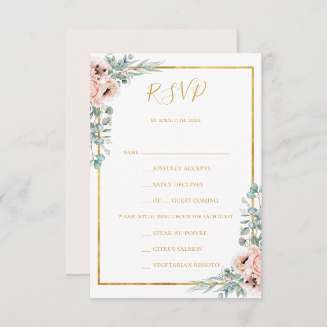 Elegante carta Rubor Floral Pastel Carta RSVP Elec (Anverso / Reverso)