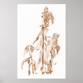 Elegante cartel de arte botánico de tinta de tempo
