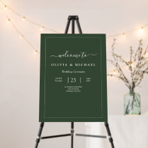 Elegante cartel de bienvenida de boda verde oscuro