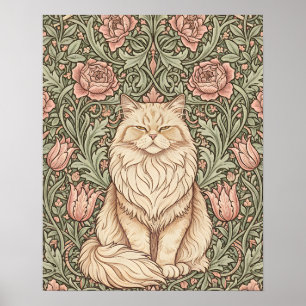 Elegante cartel de gato floral rosa arte de Willia