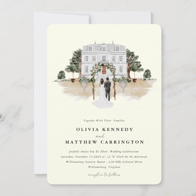 Elegante casa de campo | Invitación a bodas de Vil (Anverso)