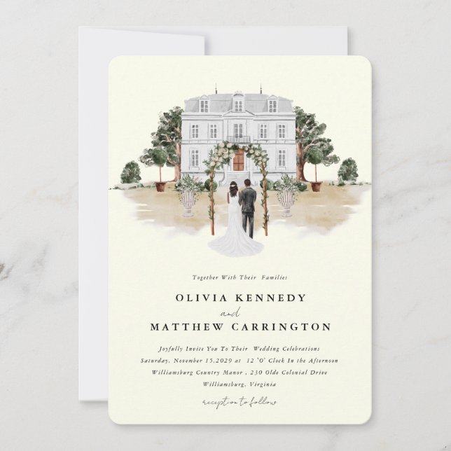 Elegante casa de campo | Invitación a bodas de Vil (Anverso)