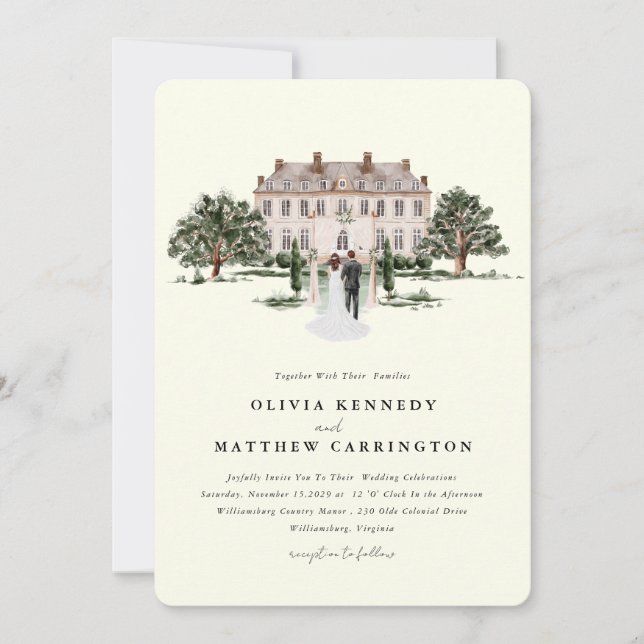 Elegante casa de campo | Invitación a bodas de Vil (Anverso)
