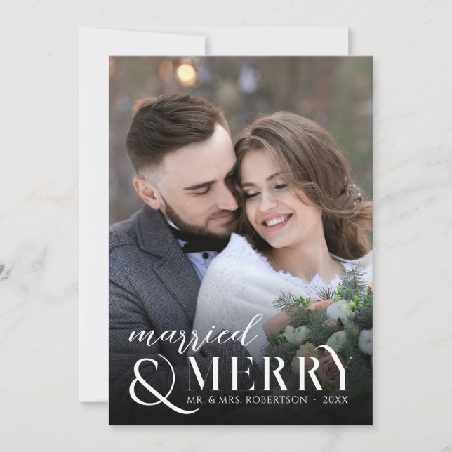 Elegante Casados y Alegres Foto de Navidad de Reci (Anverso)