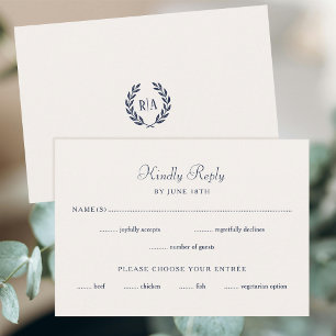 Elegante casamiento Monograma RSVP Tarjeta Naval C