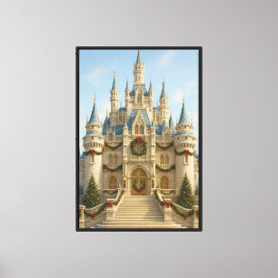 Elegante Castillo de Navidad en Lienzo Crema y Oro
