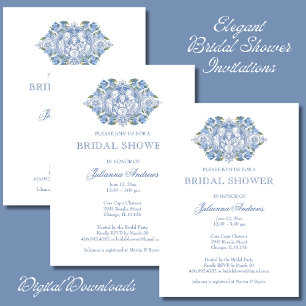 Elegante Católica Bridal Shower Blue Invitación