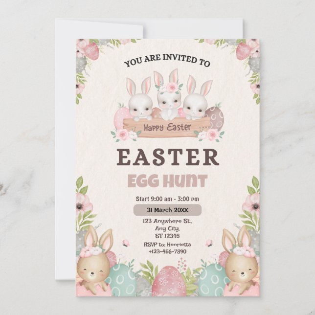 Elegante caza de huevos de Pascua: Invitación a ac (Anverso)
