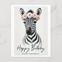 Elegante cebra con tarjeta de cumpleaños de la Cor
