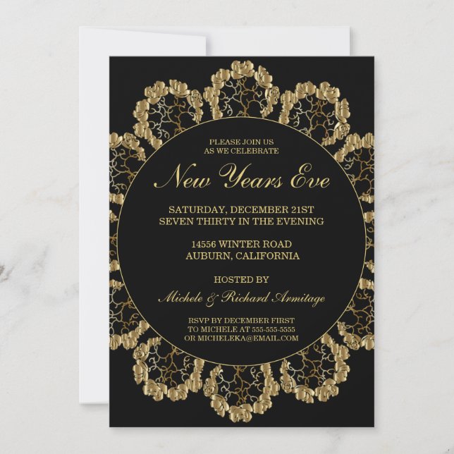 Elegante celebración de oro Invitación de Año Nuev (Anverso)