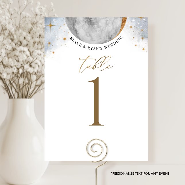 Elegante Celestial Moon Sky y Stars Table Number (Subido por el creador)