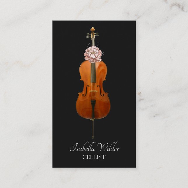 Elegante Cellista | Tarjeta de presentación negra (Anverso)