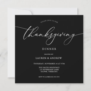 Elegante cena de Acción de Gracias Invitación Negr