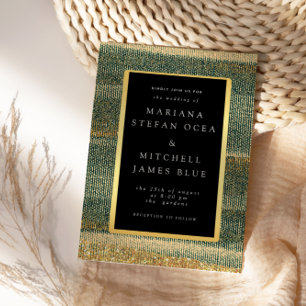 Elegante Cepillo Verde con Invitación dorada y neg