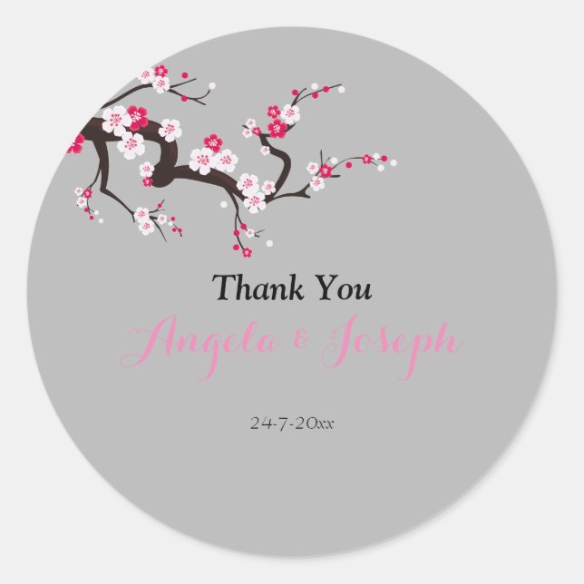 Elegante cerezo floral pegatina redondo rosa (Anverso)