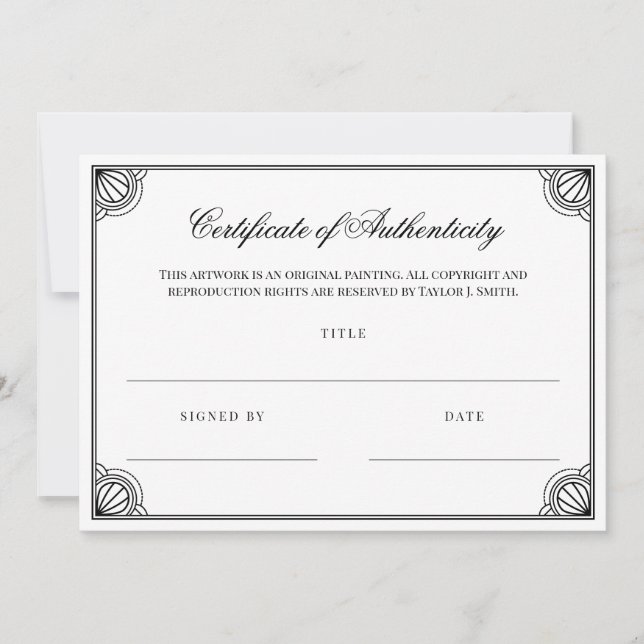 Elegante certificado de autenticidad de marco negr (Anverso)