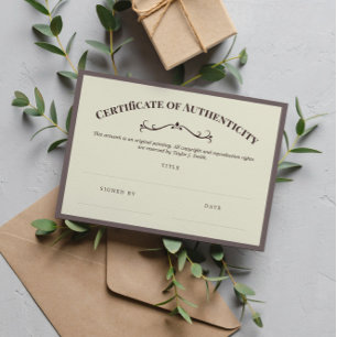Elegante certificado de autenticidad de taúpe
