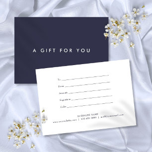 Elegante certificado de regalo azul de la Marina S