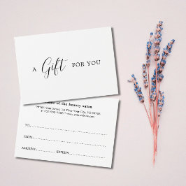 Elegante certificado de regalo blanco negro minima