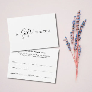 Elegante certificado de regalo blanco negro minima