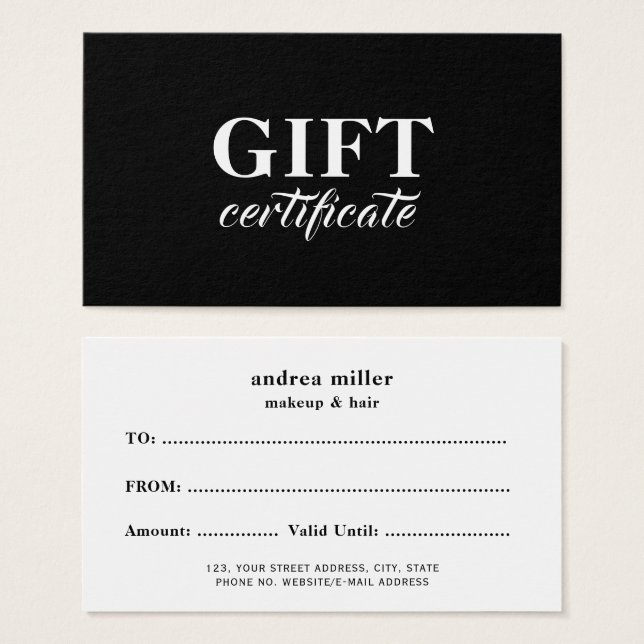 Elegante certificado de regalo comercial de caligr (Anverso y reverso)
