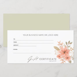 Elegante Certificado de Regalo con Logotipo Floral