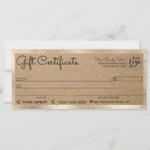Elegante certificado de regalo de cheques de oro m