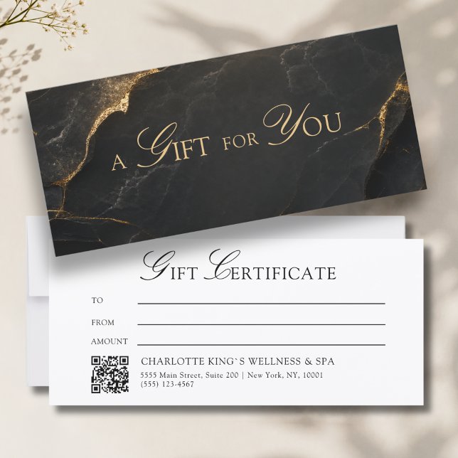 Elegante certificado de regalo de código QR de már (A Gift for You! Black Gold Marble QR Code)