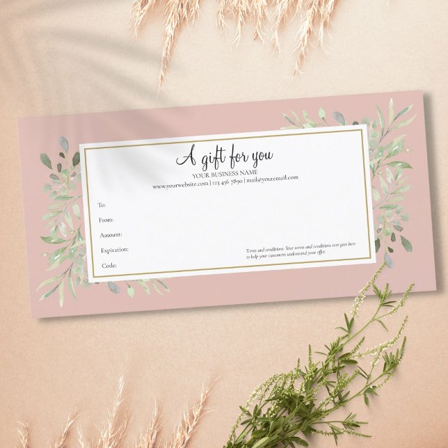 Elegante certificado de regalo de manantial rosa R (Elegant Blush Pink Spring Leaves Gift Certificate)