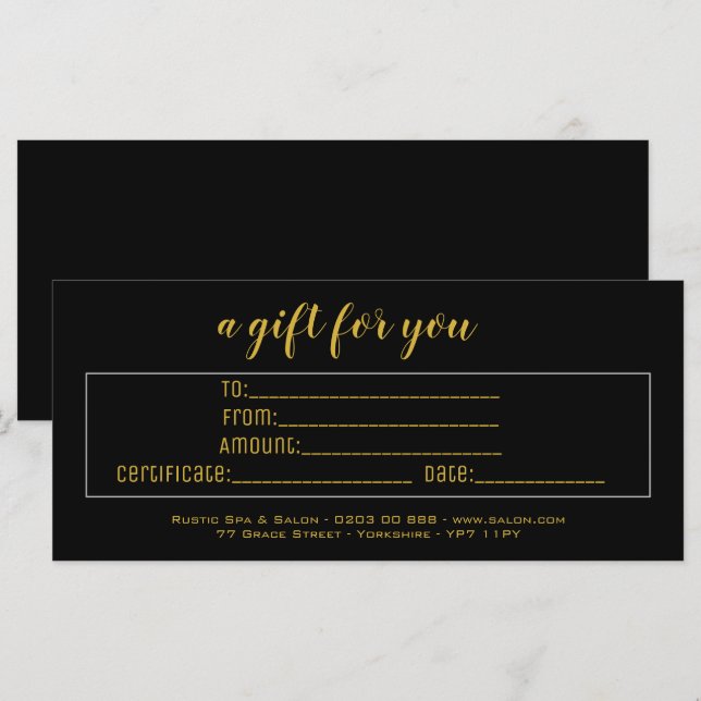 Elegante Certificado de Regalo de Negra y Oro de N (Anverso / Reverso)