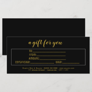 Elegante Certificado de Regalo de Negra y Oro de N