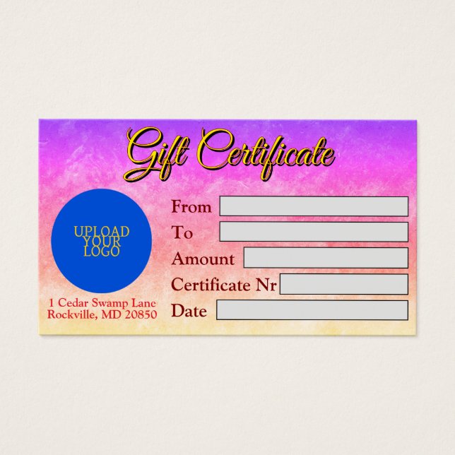 Elegante certificado de regalo de Personalizable (Frente)