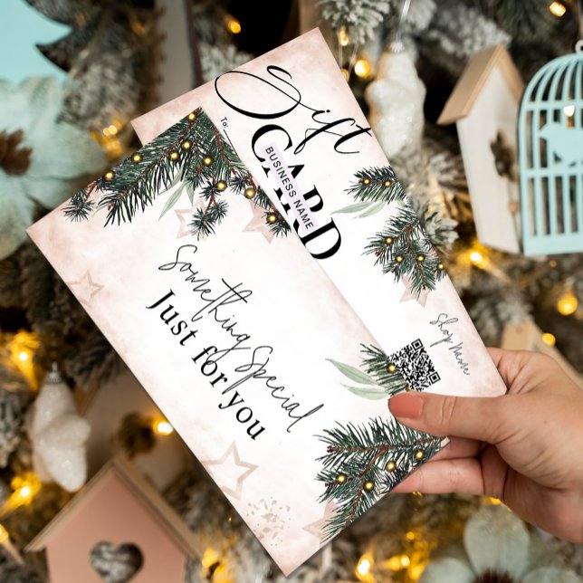 Elegante Certificado de Regalo de Pino | ¡Personal (Elegant Pine Gift Certificate | Customizable #christmasgiftcard #newyear #lights #pinetrees #chick)