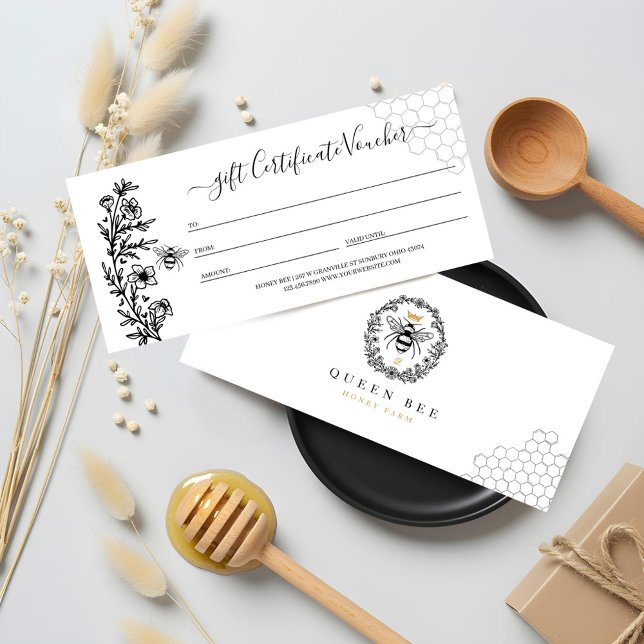 Elegante certificado de regalo de Reina de miel de (Elegant Vintage Honey Bee Queen Gift Certificate)