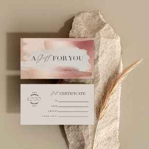Elegante certificado de regalo de rosa rosada y or
