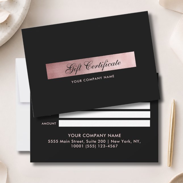 Elegante certificado de regalo de rosado negro (Elegant Black Rosegold Gift Certficate)