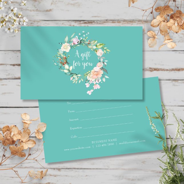 Elegante Certificado de Regalo Garland Rosa de acu (Elegant Watercolor Rose Garland Gift Certificate)