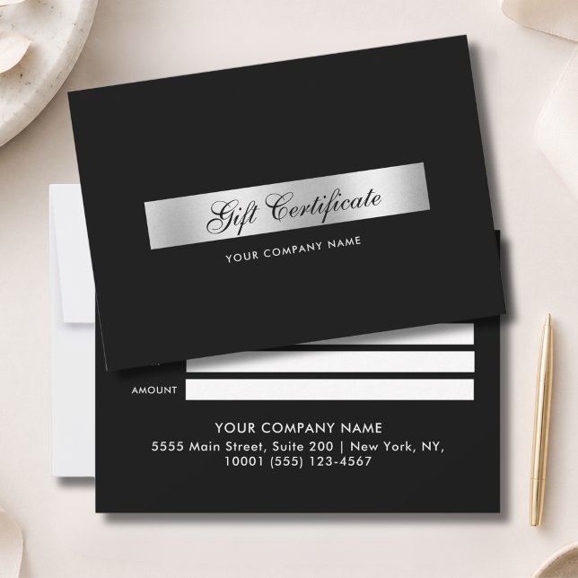 Elegante certificado de regalo negro plateado (Elegant Black Silver Gift Certficate)