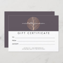 Elegante Certificado de Regalo Purple de Hoja de O